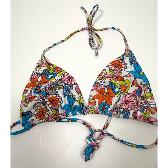 Floral Triangle Bikini Top Small Strappy Swimwear Festival Beach Boho Mod Retro - Picture 4 of 4